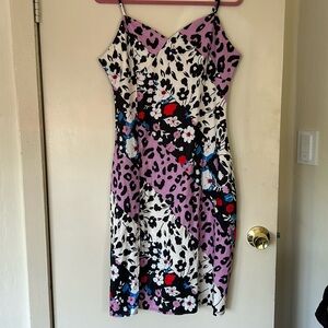 Floral & Leopard Print Split Thigh Cami Dress